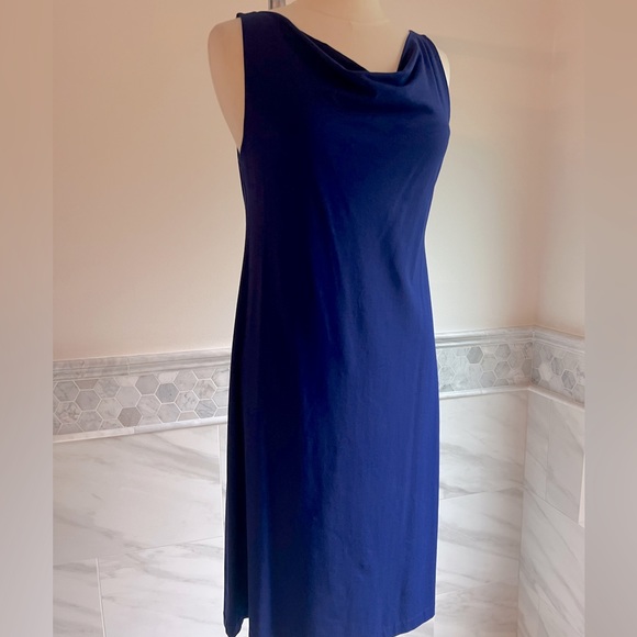 Eileen Fisher Sleeveless Cowl Neck A-Line Jersey Navy Dress Sz S - Picture 4 of 9